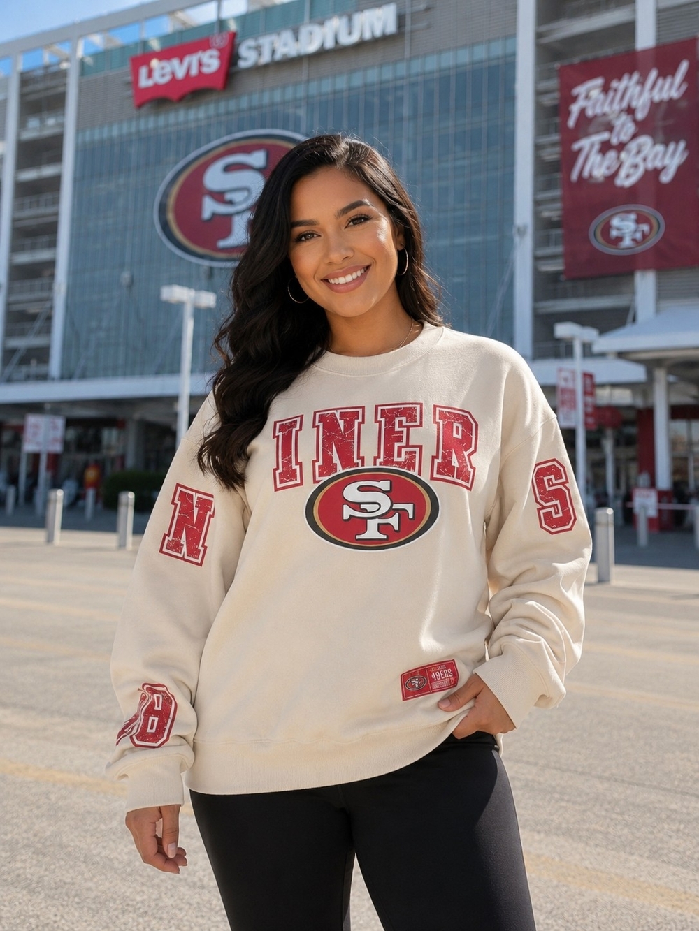 San Francisco 49ers Cream Crewneck Sweatshirt - Women's